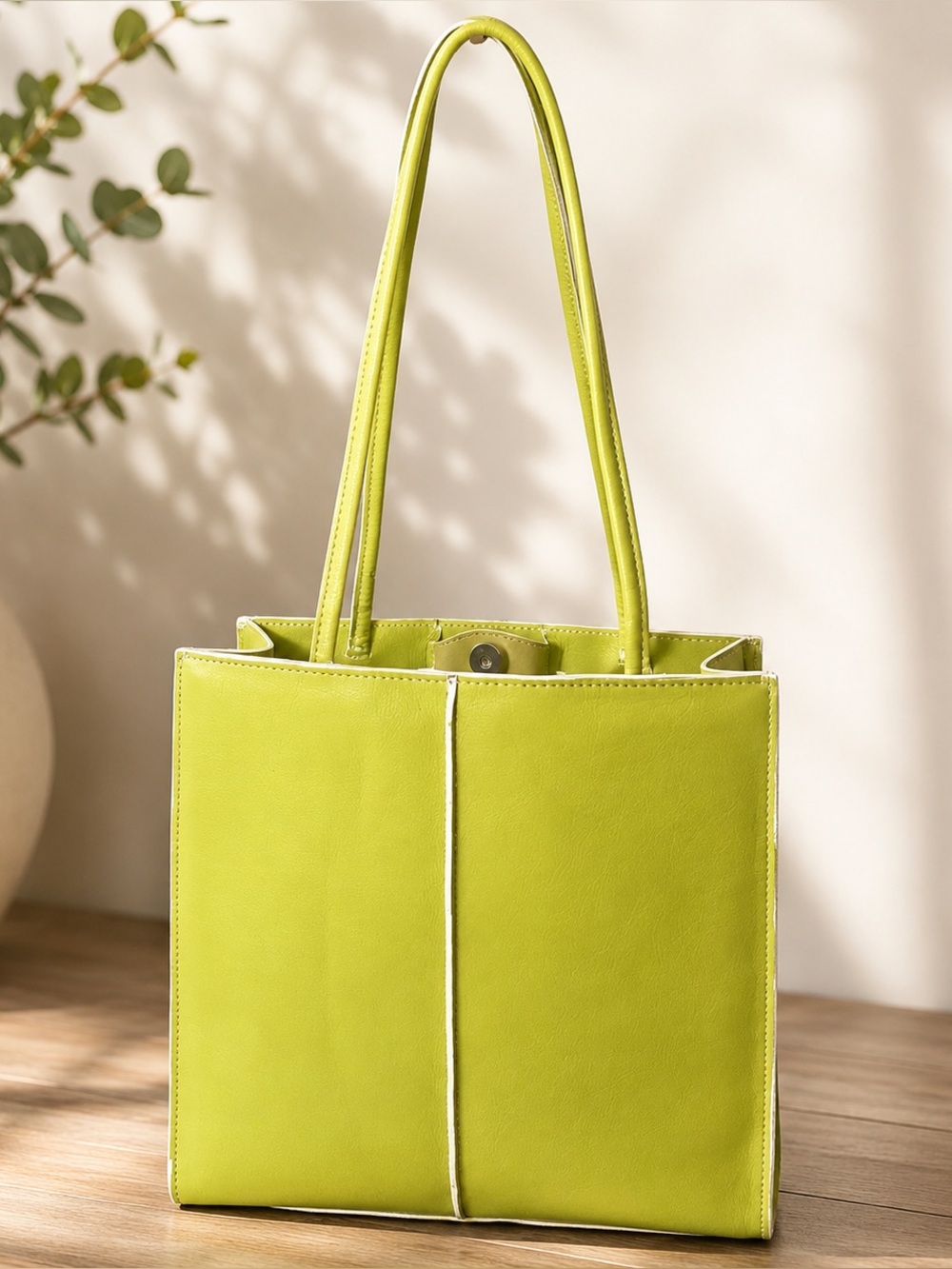Wilsons Leather Lime Green Tote Bag chartreuse